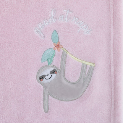 Little Love by NoJo Tropical Garden Pink Sloth Super Soft Appliqued Baby Blanket