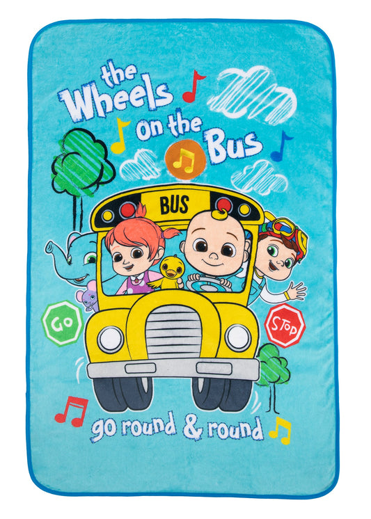 NoJo Cocomelon Plush Musical Toddler Blanket  - Plays Wheels on the Bus