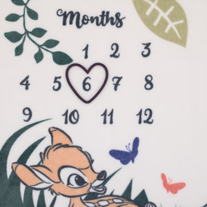 Disney Bambi White and Green Little Treasure Super Soft Photo Op Milestone Baby Blanket