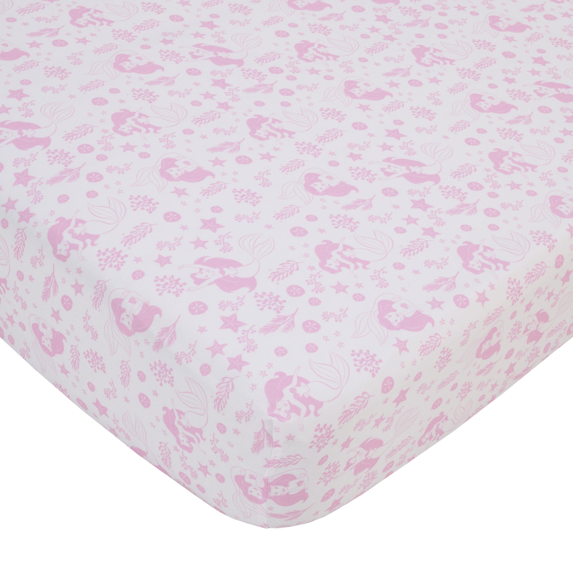NoJo Disney The Little Mermaid Pink and White Ariel Cute by Nature Fitted Crib Sheet