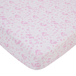 NoJo Disney The Little Mermaid Pink and White Ariel Cute by Nature Fitted Crib Sheet
