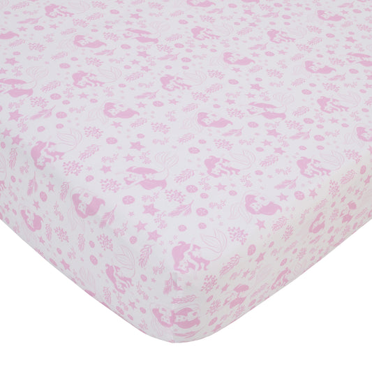 NoJo Disney The Little Mermaid Pink and White Ariel Cute by Nature Fitted Crib Sheet