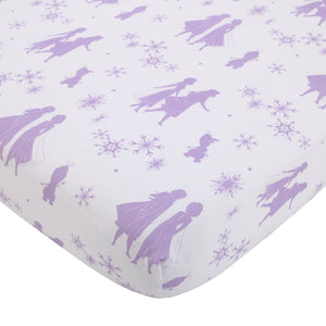 Disney Frozen 2 Lavender, Light Blue and Purple Forest Spirit 4 Piece Toddler Bed Set - Comforter, Fitted Bottom Sheet, Flat Top Sheet, Reversible Pillowcase