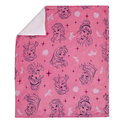 Disney Princess Pink and Purple Tiaras Super Soft Sherpa Baby Blanket