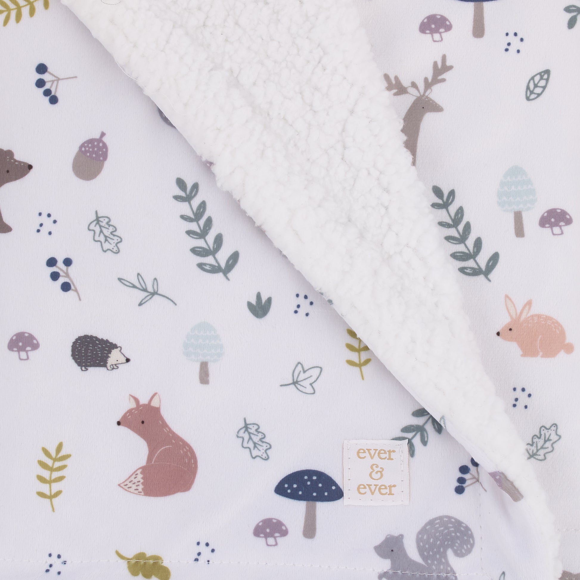Ever & Ever Woodland Gray, Sage, Tan, and White Super Soft Sherpa Baby Blanket