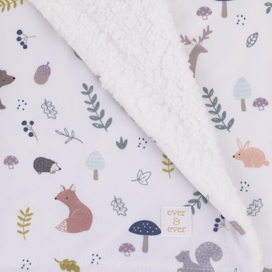Ever & Ever Woodland Gray, Sage, Tan, and White Super Soft Sherpa Baby Blanket