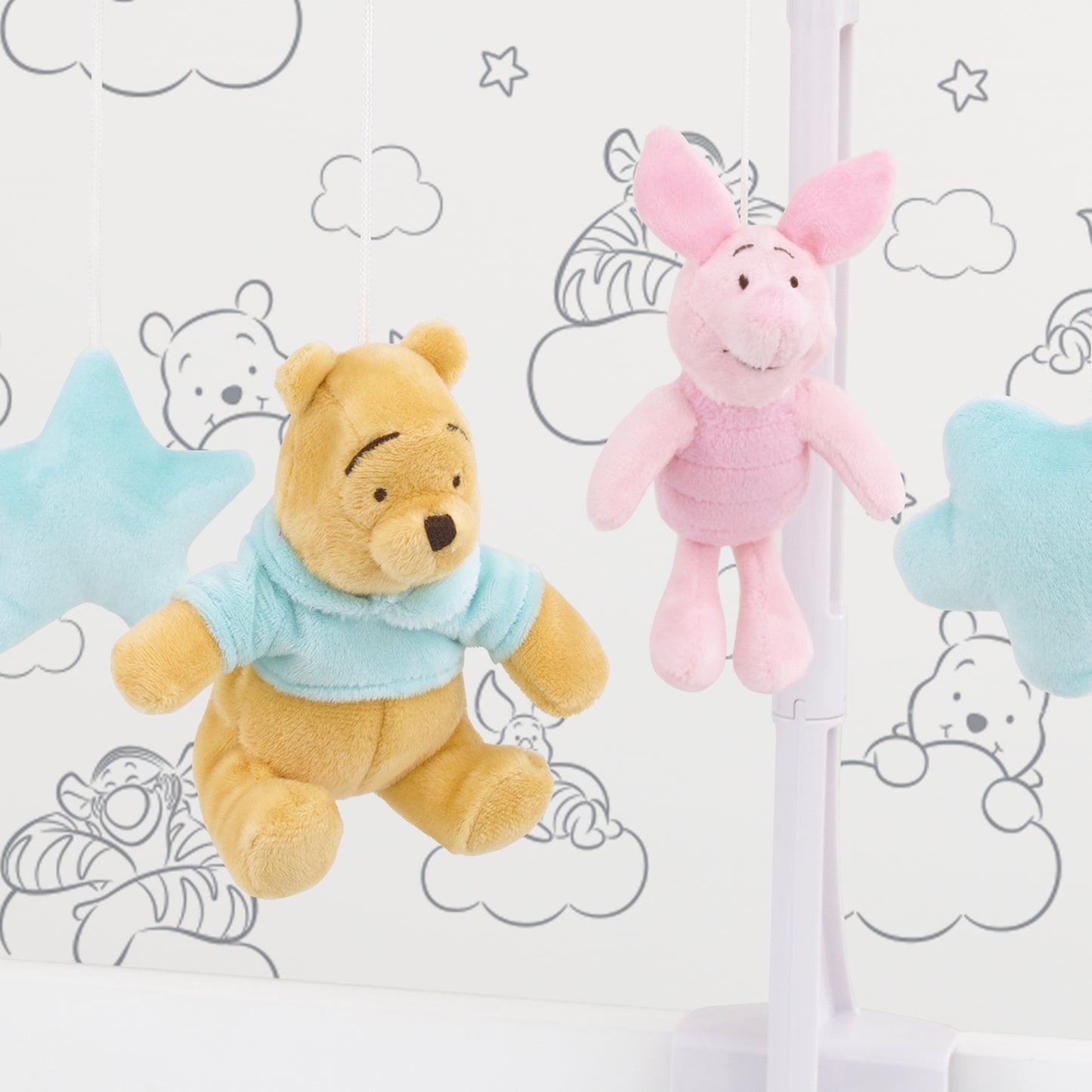 Disney Winnie the Pooh Hello Sunshine Nursery Musical Mobile with Plush Winnie the Pooh, Piglet and Aqua Cloud and Stars