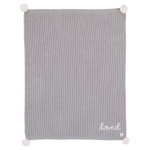 Ever & Ever Loved Gray Chenille Super Soft Pom Pom Baby Blanket with Embroidery