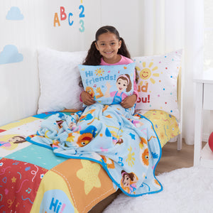 Ms. Rachel Happy Patchwork Decorative Toddler Pillow, Blue, Pink, & Orange