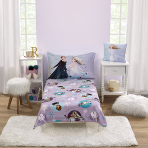 Disney Frozen Winter Cheer Lavender, Aqua, Green and White, Anna, Elsa and Olaf Toddler Blanket
