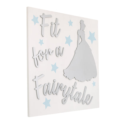 Disney Princess "Fit For a Fairytale" White Wood, Light Blue and Metallic Silver Cinderella Wall Decor