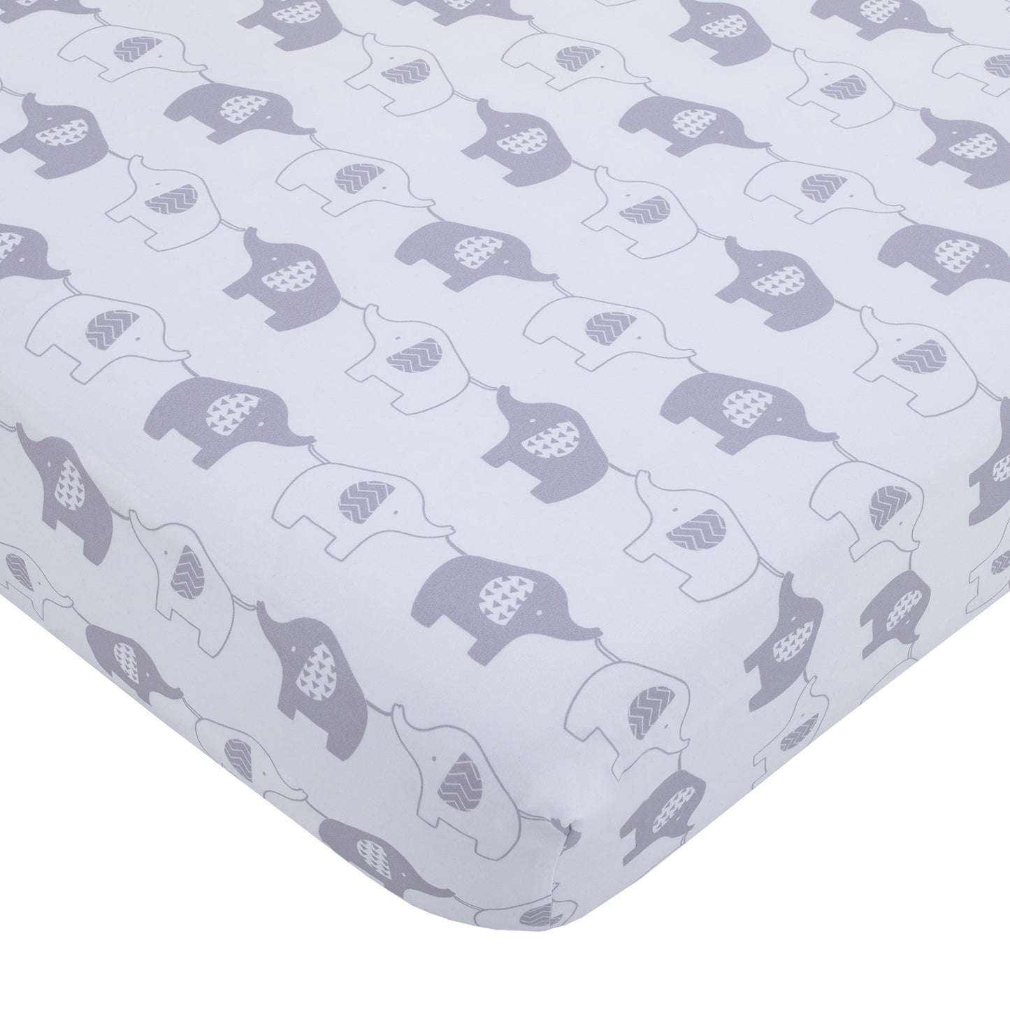 Little Love by NoJo Elephant Stroll White and Gray Fitted Crib Sheet