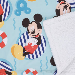 Disney Mickey Mouse Summertime Splash Blue, Orange, Yellow, and White Super Soft Sherpa Baby Blanket