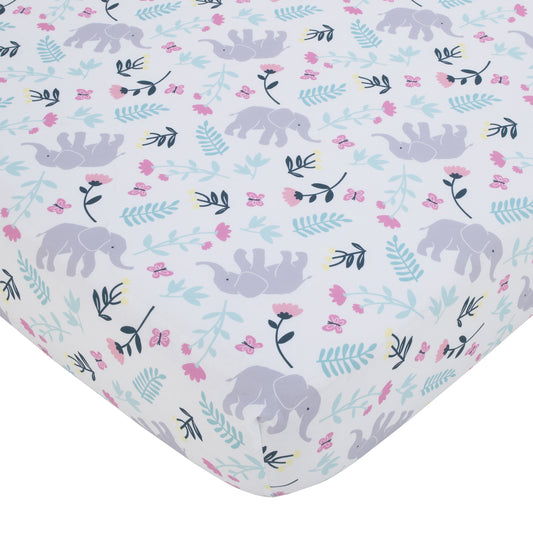 Floral Elephant White Multi Colored Super Soft Fitted Crib Sheet