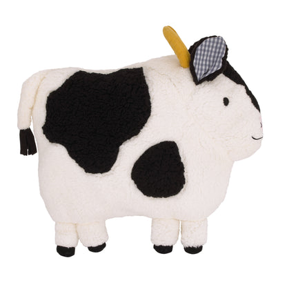 Little Love by NoJo Plush Sherpa Black and White Cow Decorative Throw Pillow with 3D Ears and Dimensional Horns