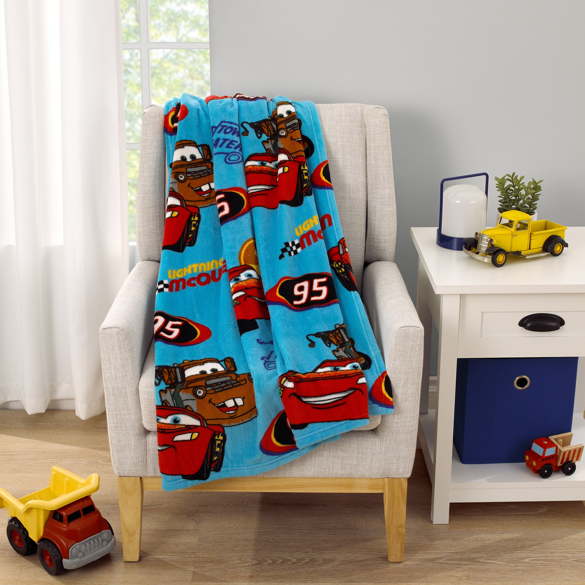 Disney Cars Radiator Springs Blue and Red Lightning McQueen and Tow Mater Super Soft Toddler Blanket NoJo Baby