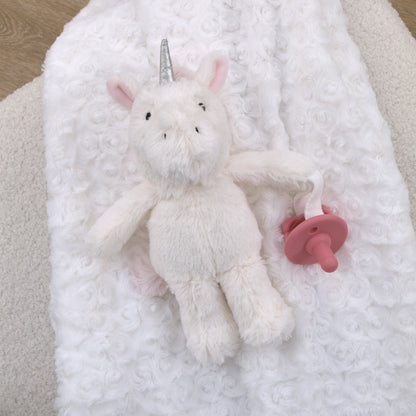 Little Love by NoJo Unicorn Shaped White and Pink Plush Pacifier Buddy