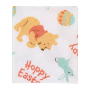 Winnie the Pooh Aqua, Tan, Red, and White Hoppy Easter Super Soft Plush Baby Blanket