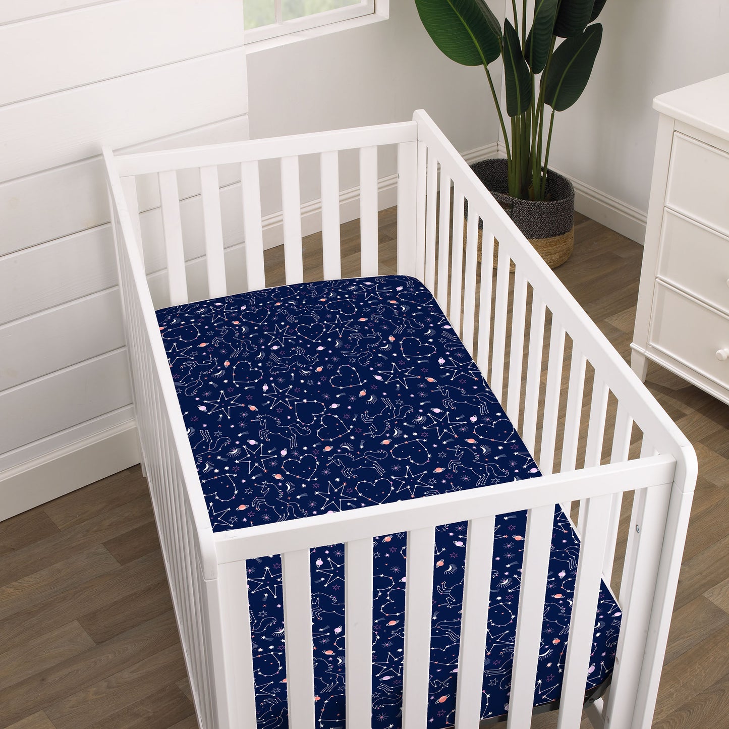 NoJo Celestial Unicorn Navy and White Fitted Super Soft Crib Sheet