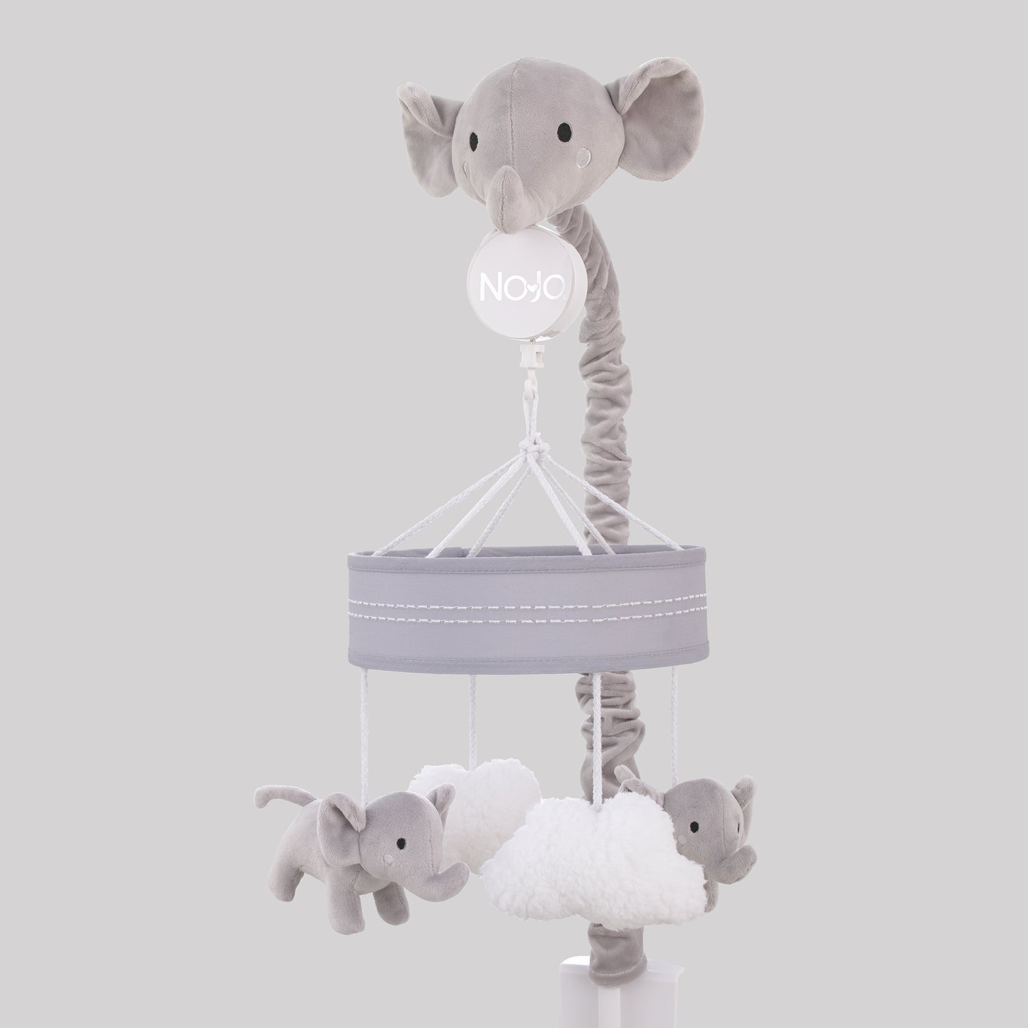 NoJo Plush Elephant Gray and White Puffy Clouds Musical Mobile
