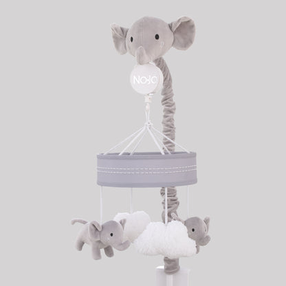 NoJo Plush Elephant Gray and White Puffy Clouds Musical Mobile