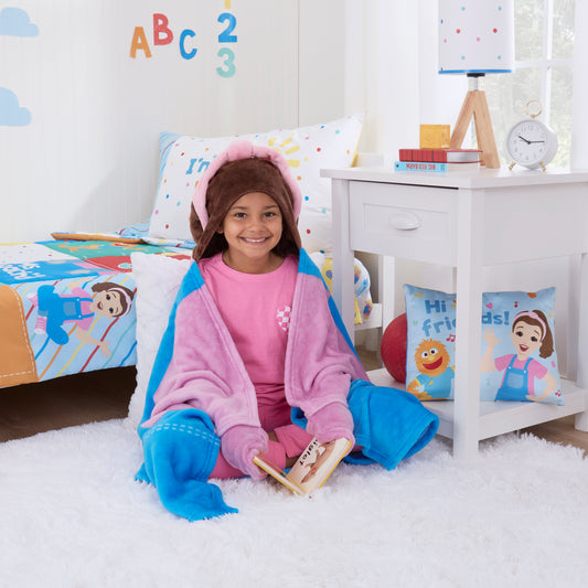 Ms. Rachel Happy Patchwork Hooded Toddler Blanket, Blue & Pink