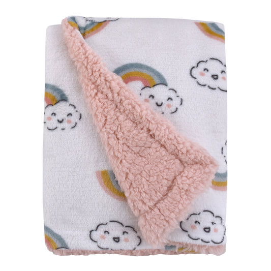 Carter's Chasing Rainbows - White, Peach, Teal and Gold Clouds and Rainbows Super Soft Baby Blanket