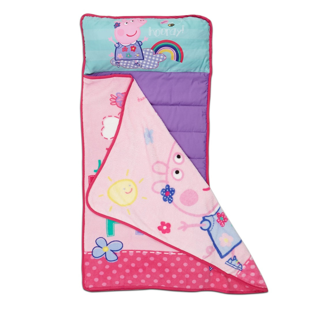 NoJo Peppa Pig I'm so Happy Toddler Nap Mat - Includes Attached Pillow and Fleece Blanket