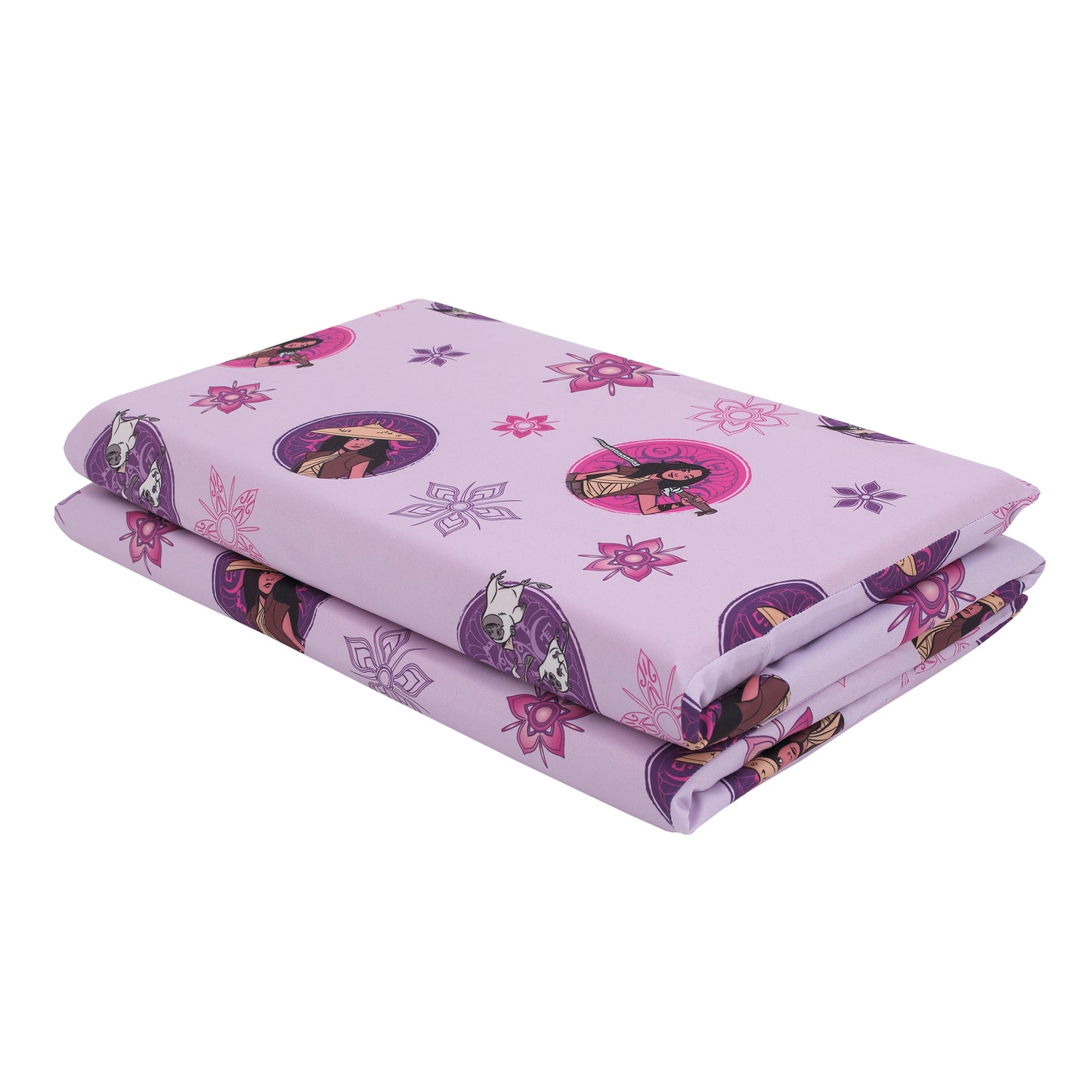 Disney Raya and the Last Dragon Mythic Pop with Ongis Lavender, Purple, and Magenta Flowers Preschool Nap Pad Sheet