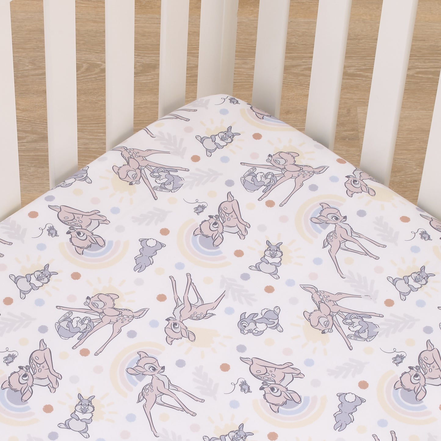 Disney B is for Bambi Tan, Gray, and White Nursery Fitted Mini Crib Sheet