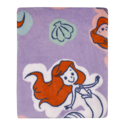 Disney The Little Mermaid Orange, Lavender, Aqua and White Ariel Super Soft Baby Blanket