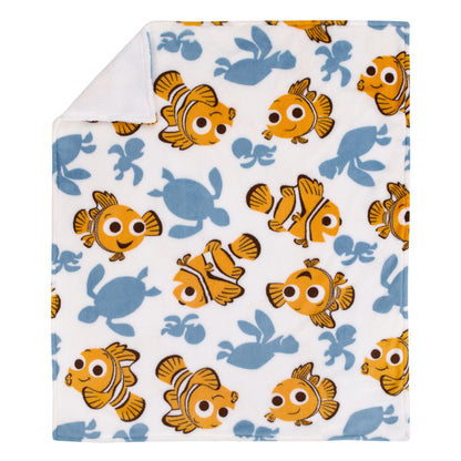 Disney Finding Nemo Orange, Teal, and White Sea Turtles Super Soft Sherpa Baby Blanket
