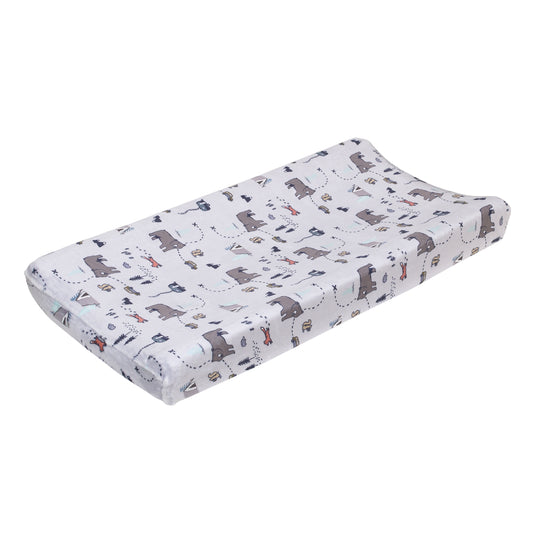 Woodland Friends Multi Colored Bear and Fox Squirrel Tree Tent Campfire Super Soft Changing Pad Cover