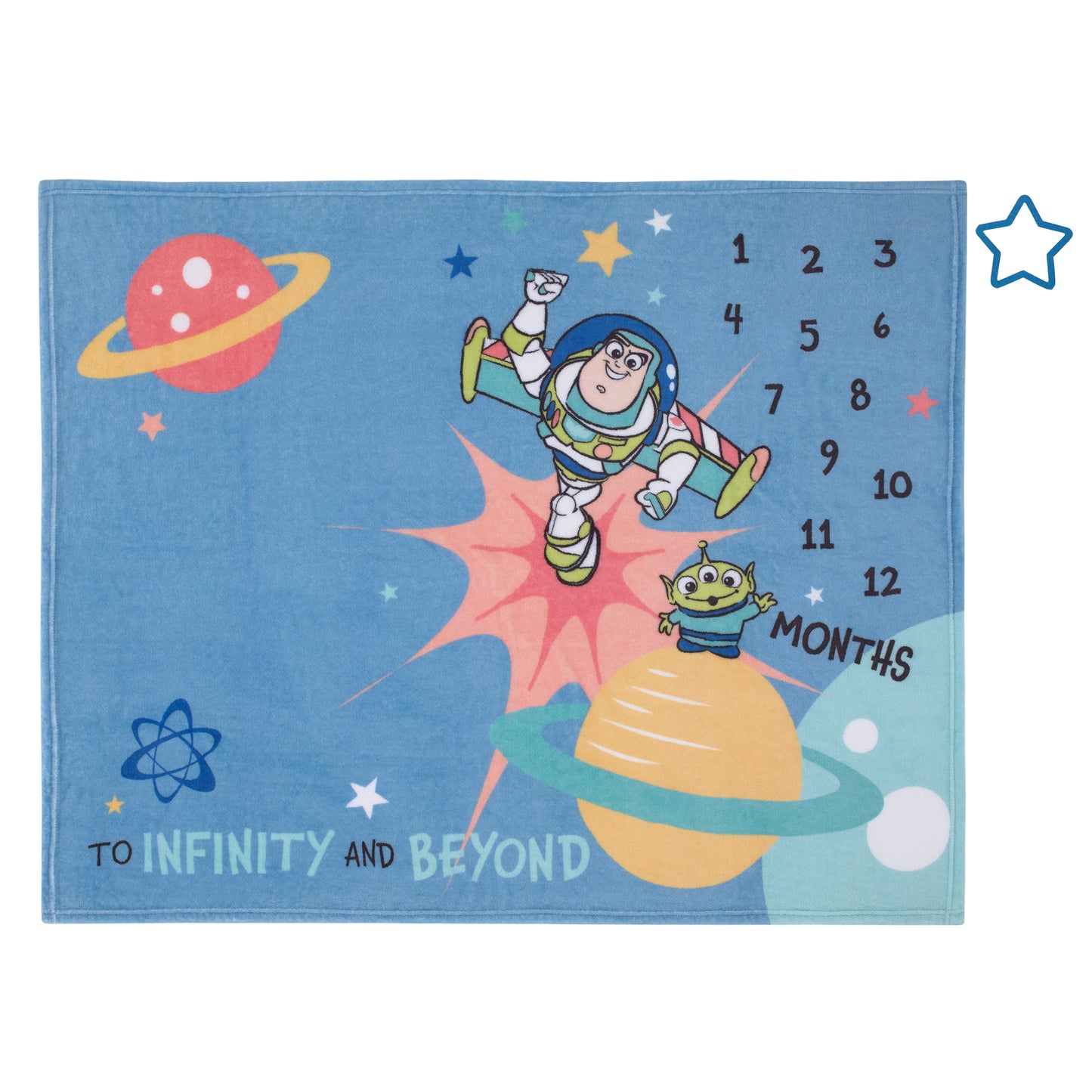 Disney Toy Story Blue, Orange, and Yellow To Infinity and Beyond Super Soft Photo Op Milestone Baby Blanket
