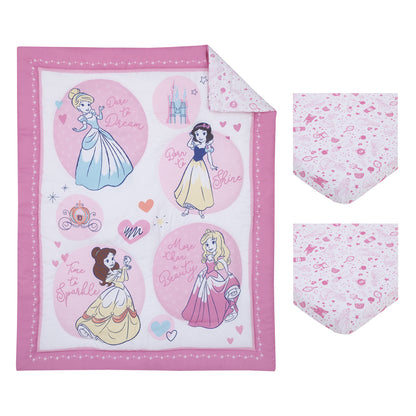 Disney Princess Dare to Dream 3 Piece Nursery Mini Crib Bedding Set - Comforter and Two Fitted Mini Crib Sheets