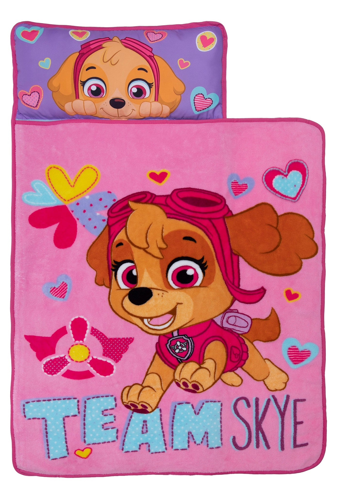 NoJo Paw Patrol Team Skye Toddler Nap Mat -  Includes Attached Pillow and Fleece Blanket