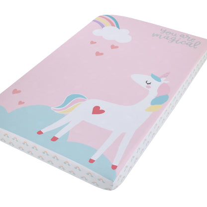 Little Love by NoJo Rainbow Unicorn Multi Colored You Are Magical Photo Op Fitted Mini Crib Sheet