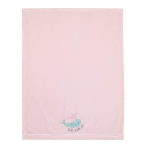 Under the Sea Whimsy Pink and Blue Narwhals Super Soft Appliqued Baby Blanket
