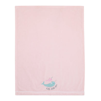 NoJo Under the Sea Whimsy Pink and Blue Narwhals Super Soft Appliqued Baby Blanket