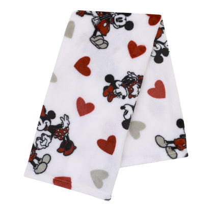 Disney Mickey Mouse & Minnie Mouse Red, Gray, and White Valentine Hearts Super Soft Plush Baby Blanket