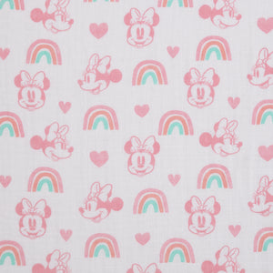 Disney Minnie Mouse Pink, Aqua, and White 3 Piece Muslin Swaddle Baby Blanket Set