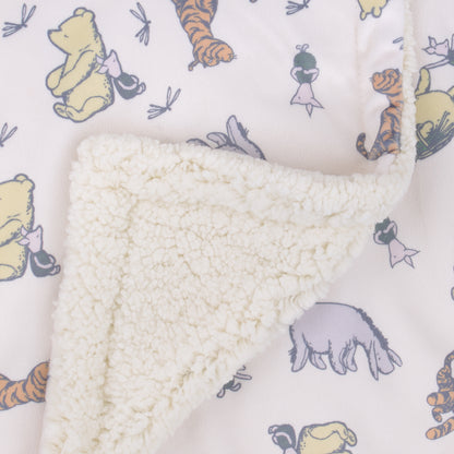 Disney Classic Pooh Naturally Friends Ivory and Taupe Piglet, Eeyore, and Tigger Super Soft Sherpa Baby Blanket