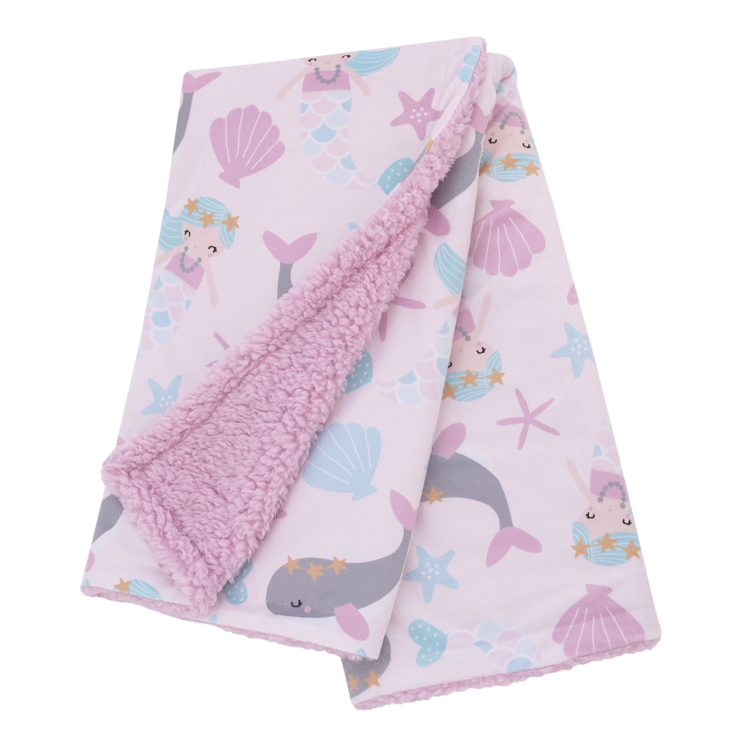 NoJo Sugar Reef Mermaid Pink, Aqua, Gray Super Soft Sherpa Baby Blanket