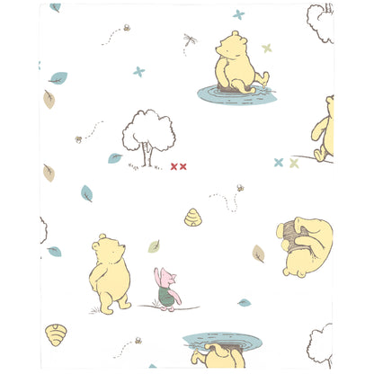 Disney Winnie the Pooh Classic Pooh 100% Cotton Fitted Crib Sheet in Ivory, Butter, Aqua and Orange