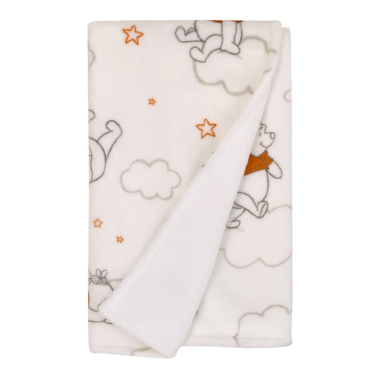 Disney Winnie the Pooh Red and White Clouds Super Soft Sherpa Baby Blanket