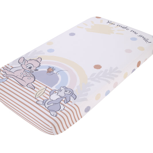 B is for Bambi Tan, Gray, Blue, and White You Make Me Smile Photo Op Fitted Crib Sheet