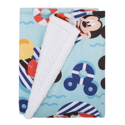 Disney Mickey Mouse Summertime Splash Blue, Orange, Yellow, and White Super Soft Sherpa Baby Blanket