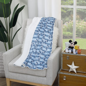 Disney Mickey Mouse Blue and White Striped Super Soft Velboa with Sherpa Back Baby Blanket