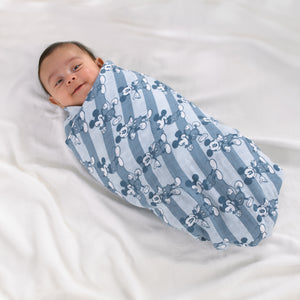 Disney Mickey Mouse Gray, Charcoal, and White 3 Piece Muslin Swaddle Baby Blanket Set