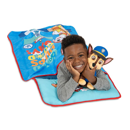 NoJo Paw Patrol "Good Pups Good Day" Toddler Nap Mat - Includes Attached Pillow and Fleece Blanket, Aqua, and Blue